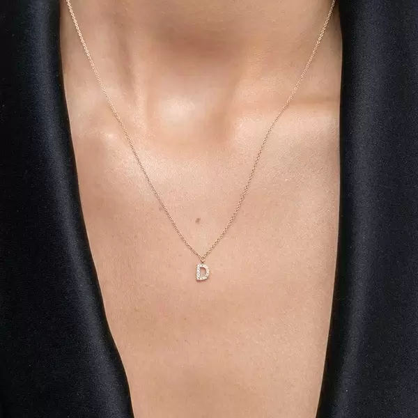 Leaf Jewelry Halskette Letter "D", 14 K Rosegold mit Diamanten Rabatt
