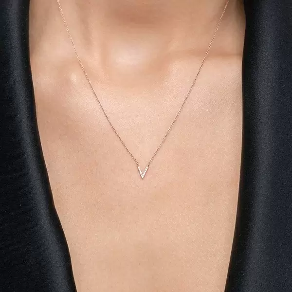Leaf Jewelry Halskette Letter "V", 14 K Rosegold mit Diamanten Günstig kaufen
