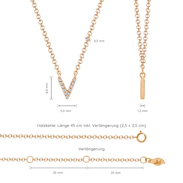 Leaf Jewelry Halskette Letter "V", 14 K Rosegold mit Diamanten Günstig kaufen