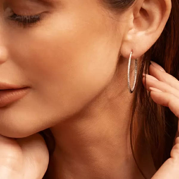 Leaf Jewelry Creole Circle M mit Diamanten, 30mm, 18 K Weißgold Flash Sale