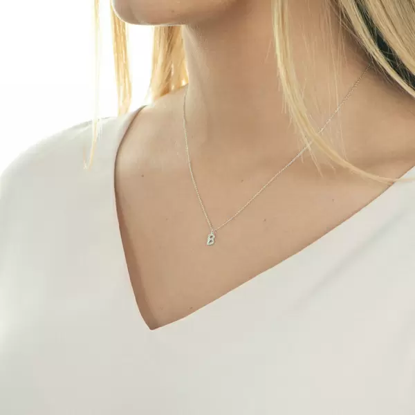 Leaf Jewelry Halskette Letter "B", 14 K Weißgold mit Diamanten Begrenztes Angebot