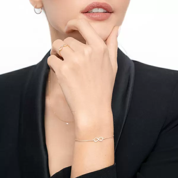 Leaf Jewelry Glücksbändchen Infinity mit Diamanten, 18 K Rosegold, Schwarz Online Shopping