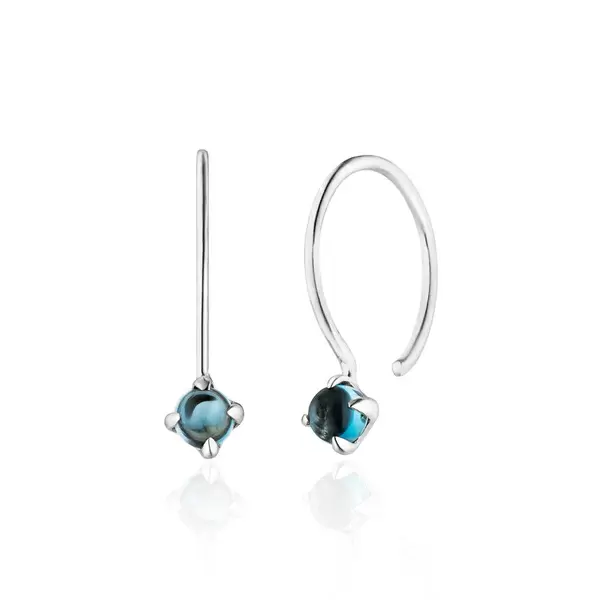 Leaf Jewelry Ohrringe Cabochon, Blaue Topas, 14 K Weißgold Black Friday