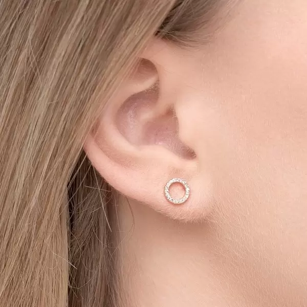 Leaf Jewelry Ohrringe Circle mit Diamanten, 18 K Rosegold Weihnachtsangebot