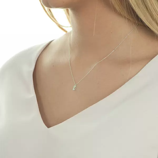 Leaf Jewelry Halskette Letter "E", 14 K Weißgold mit Diamanten Muttertagsangebot