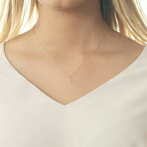Leaf Jewelry Halskette Letter "S", 14 K Rosegold mit Diamanten Heißer Verkauf