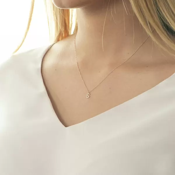 Leaf Jewelry Halskette Letter "S", 14 K Rosegold mit Diamanten Heißer Verkauf