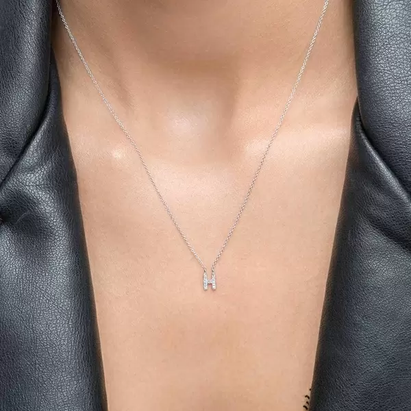 Leaf Jewelry Halskette Letter "H", 14 K Weißgold mit Diamanten Zeitlich begrenztes Angebot