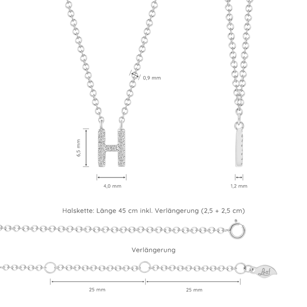 Leaf Jewelry Halskette Letter "H", 14 K Weißgold mit Diamanten Zeitlich begrenztes Angebot