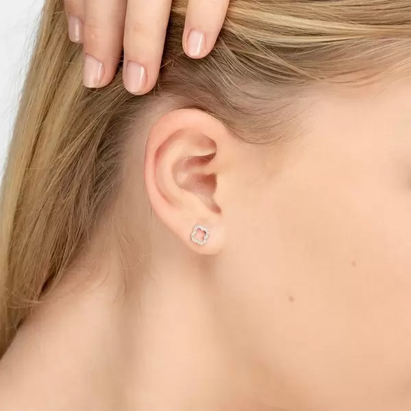 Leaf Jewelry Ohrstecker Clover mit Diamanten, 18 K Weissgold Sonderangebote