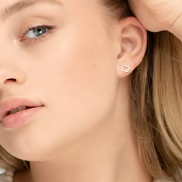 Leaf Jewelry Ohrstecker Clover mit Diamanten, 18 K Weissgold Sonderangebote