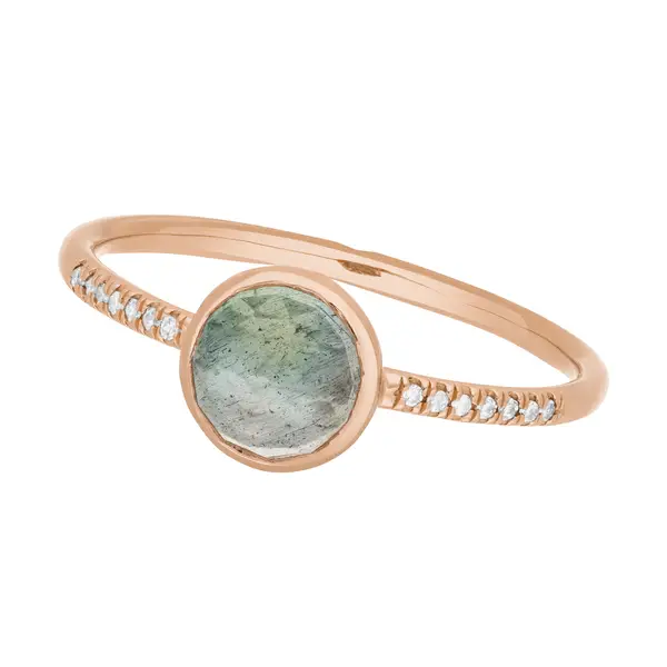 Leaf Jewelry Ring Labradorit mit Diamanten, 14K Rosegold VIP-Rabatte
