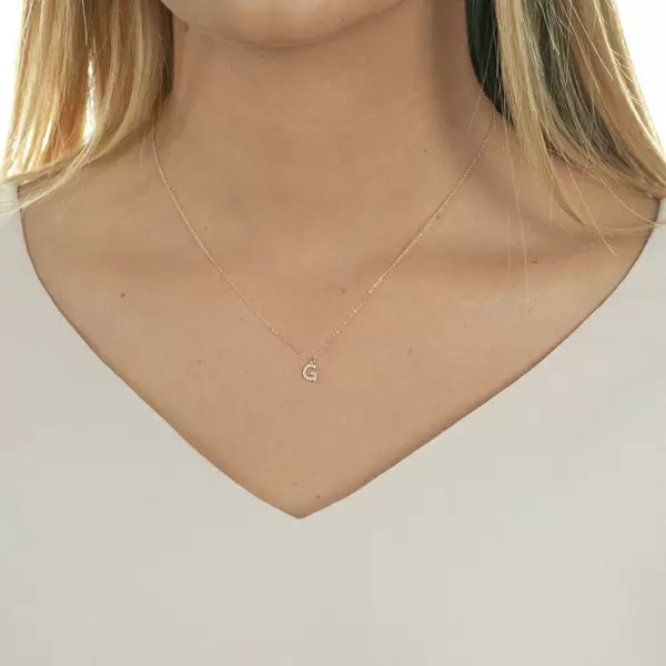 Leaf Jewelry Halskette Letter "G", 14 K Rosegold mit Diamanten Letzte 2 Tage