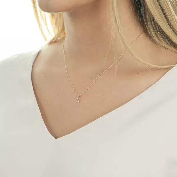 Leaf Jewelry Halskette Letter "G", 14 K Rosegold mit Diamanten Letzte 2 Tage