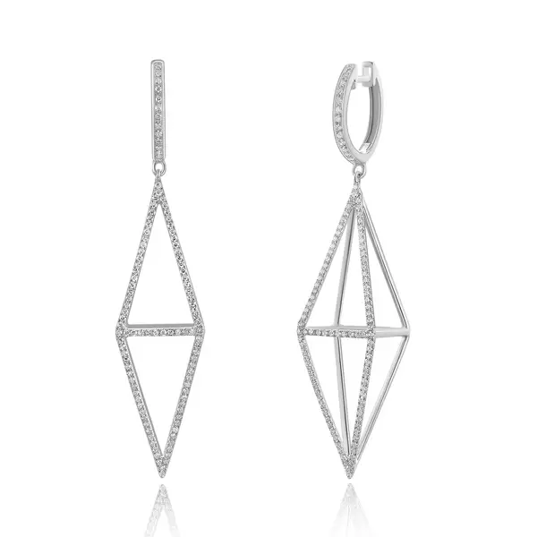 Leaf Jewelry Ohrringe Trapez mit Diamanten, 18 K Weißgold Sonderangebot der Fabrik