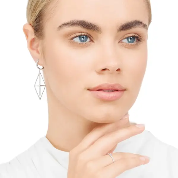 Leaf Jewelry Ohrringe Trapez mit Diamanten, 18 K Weißgold Sonderangebot der Fabrik