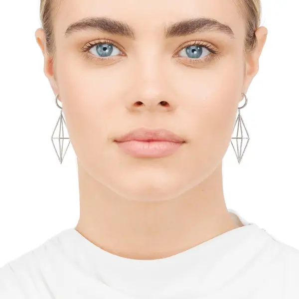Leaf Jewelry Ohrringe Trapez mit Diamanten, 18 K Weißgold Sonderangebot der Fabrik