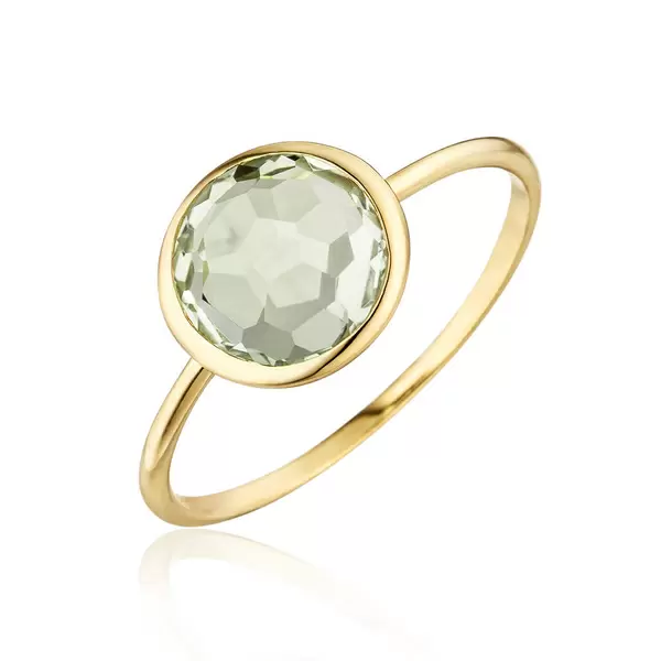 Leaf Jewelry Ring Grüner Amethyst, 14 K Gelbgold, Vierteljährliche Förderung