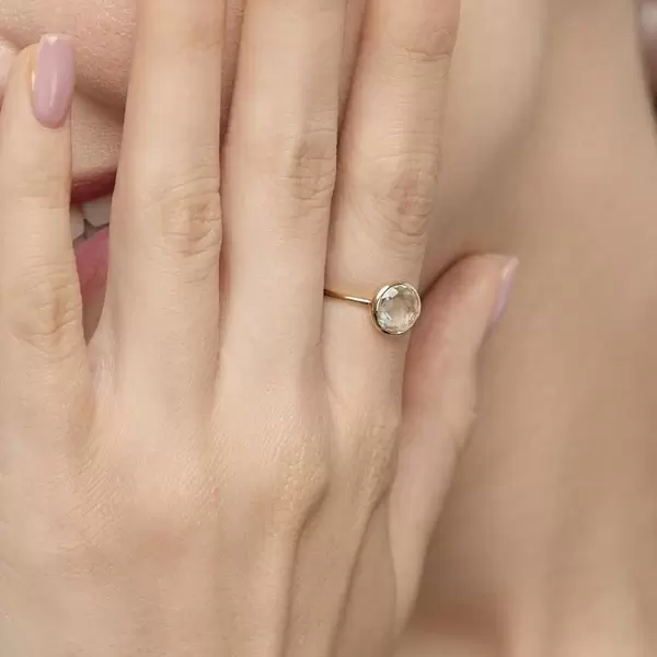 Leaf Jewelry Ring Grüner Amethyst, 14 K Gelbgold, Vierteljährliche Förderung