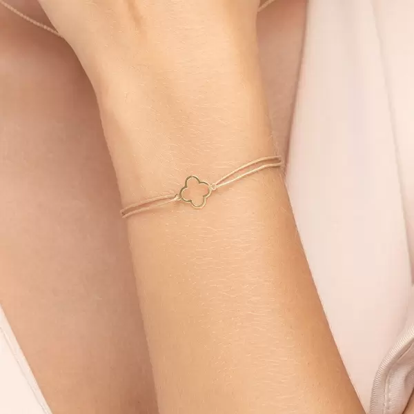 Leaf Jewelry Glücksbändchen GENTLE CLOVER, 14 K Gelbgold, Beige Discount Store für neue Produkte