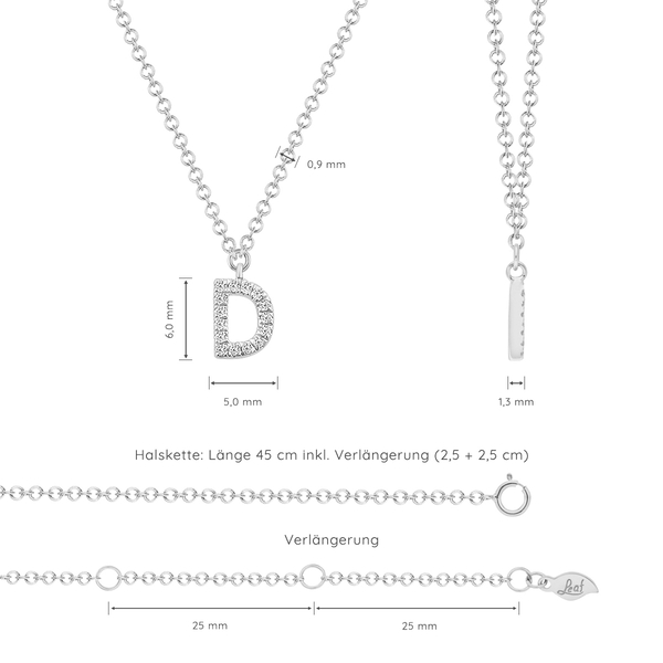 Leaf Jewelry Halskette Letter "D", 14 K Weißgold mit Diamanten 50% Rabatt mit kostenlosem Versand