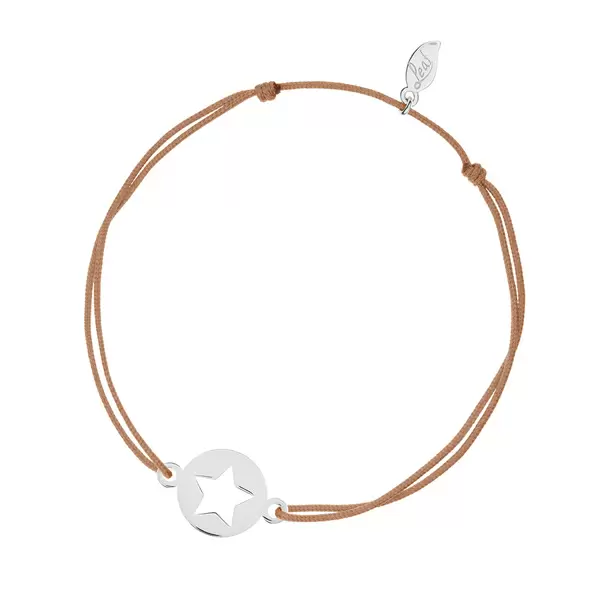 Leaf Jewelry Glücksbändchen Star, 14 K Weißgold, Beige Clearance-Verkauf