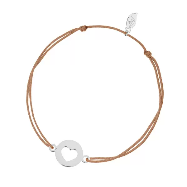 Leaf Jewelry Glücksbändchen Heart, 14 K Weißgold, Beige Fabrikladen