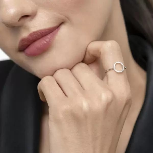 Leaf Jewelry Ring Circle mit Diamanten, 18 K Weißgold Im Verkauf