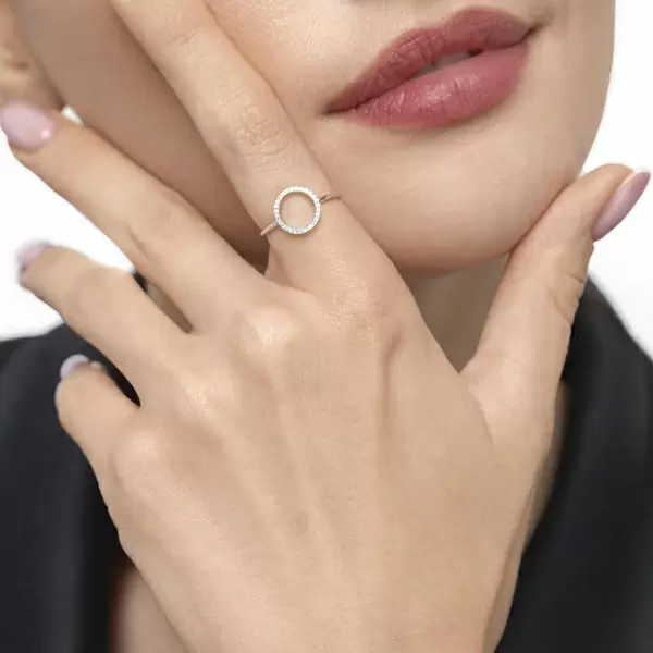 Leaf Jewelry Ring Circle mit Diamanten, 18 K Weißgold Im Verkauf