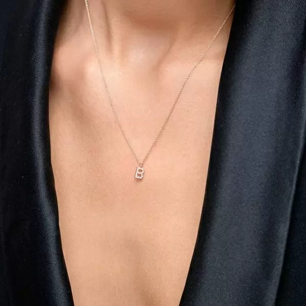 Leaf Jewelry Halskette Letter "B", 14 K Rosegold mit Diamanten zollfrei