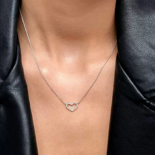 Leaf Jewelry Halskette Heart mit Diamanten, 18 K Weissgold Verkauf