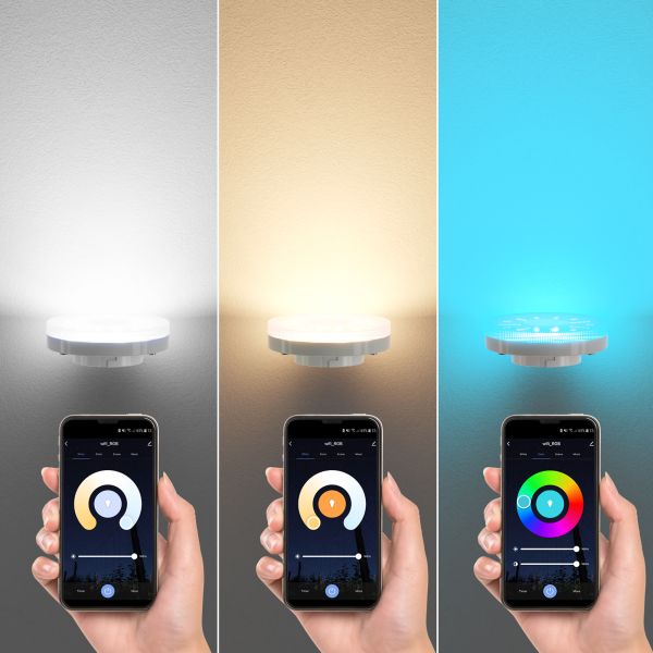 GX53 LED RGB Leuchtmittel, warmweiß - kaltweiß (2900 - 6100 K), 6,6 W, 670lm, 107°, Smart Home, WLAN, Alexa, matt VIP-Rabatte
