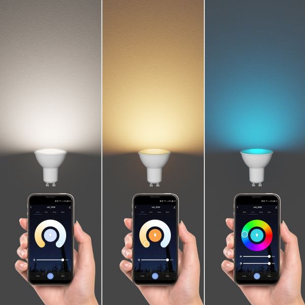 GU10 LED RGB Leuchtmittel, PAR16, warmweiß - kaltweiß (2900 - 6200 K), 5,5 W, 473lm, 103°, Smart Home, WLAN, Alexa, matt Wochenangebot
