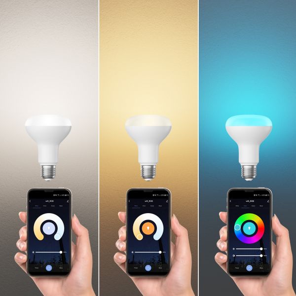 E27 LED RGB Leuchtmittel, R80, warmweiß - kaltweiß (2700 - 6300 K), 9,9 W, 950lm, Smart Home, WLAN, Alexa, matt Bis zu 65% Rabatt