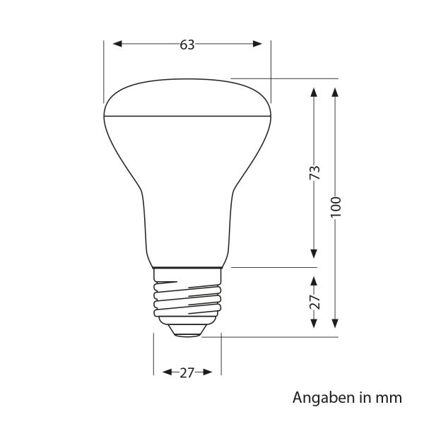 E27 LED Leuchtmittel, R63, warmweiß (2700 K), 8 W, 750lm, matt zollfrei