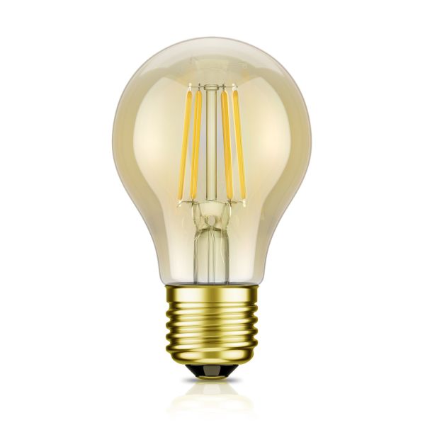 E27 LED Leuchtmittel, A60, extra warmweiß (2500 K), 4,2 W, 471lm, goldfarben 2025
