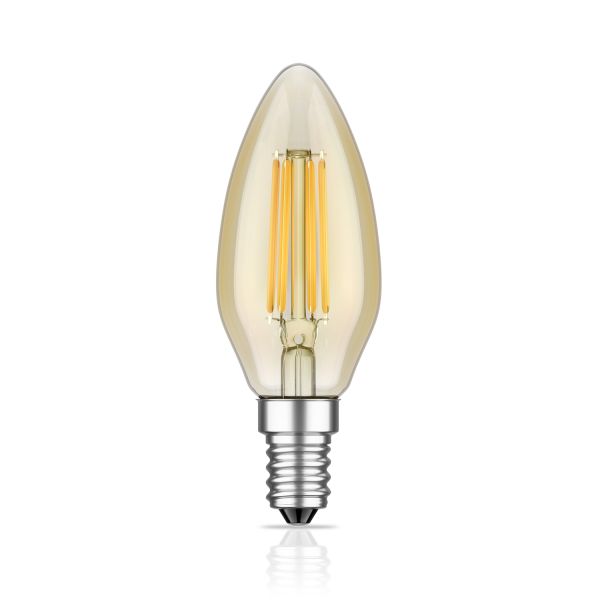 E14 LED Leuchtmittel, Kerze, extra warmweiß (2500 K), 4,1 W, 458lm, goldfarben Hotsell