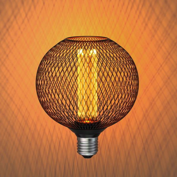 E27 LED Leuchtmittel, Lampe, Metallkäfig schwarz, G120, extra warmweiß (1800 K), 4W, 220lm Rabatt