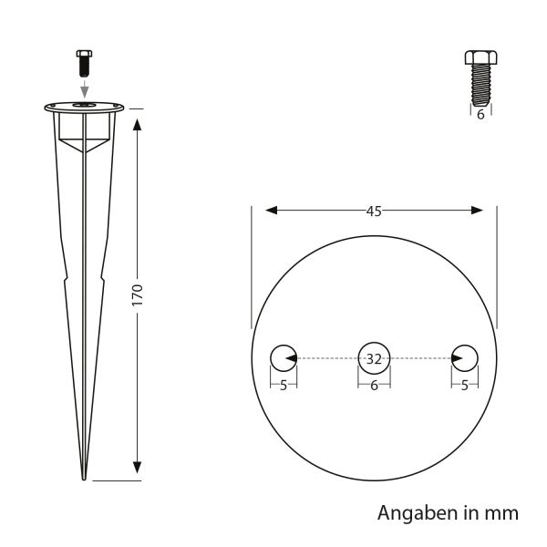 Garten-Erdspieß, für Gartenleuchten, schwarz, 17cm, 45mm Ø Exklusivangebot