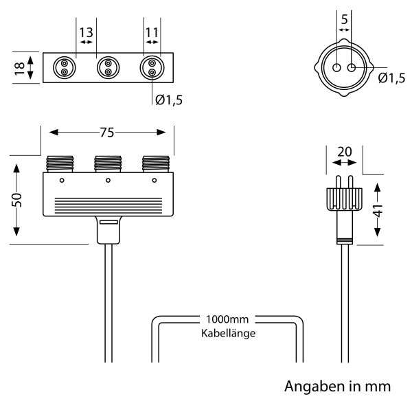 3-fach Verteiler für Stecksystem NEMO (IP44), 1m, schwarz Black Friday