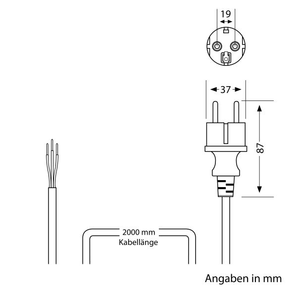 Schukostecker Typ F mit Außenkabel, 2m, schwarz , 3 x 0,75 mm² Zeitlich begrenztes Angebot