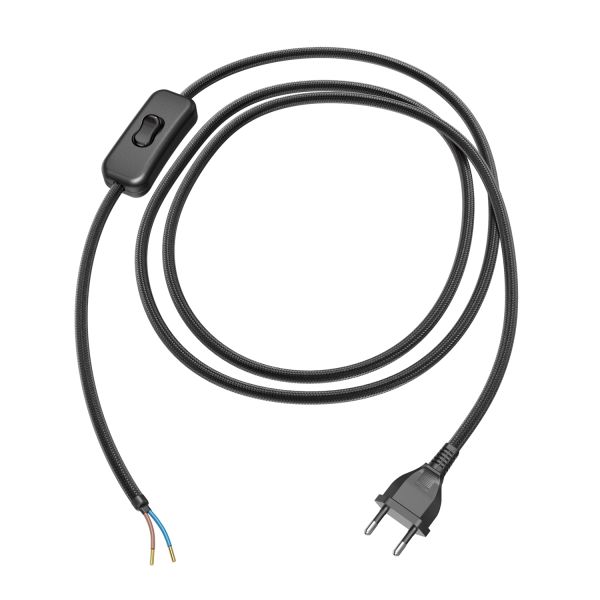 Eurostecker Typ C mit Textilkabel, Schalter, 2m, 2 x 0,75 mm² (Farbe wählbar)