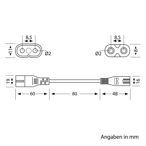 Durchleitungskabel für Stecksystem Gerätestecker C7/C8, 0,19m, weiß Räumungsverkauf