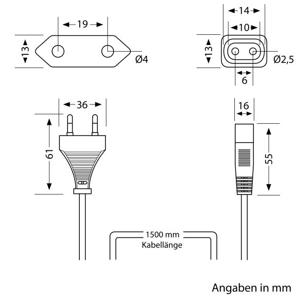 Netzkabel von Eurostecker Typ C auf Stecksystem SPIDER, 1,5m, weiß Begrenzte Freigabe
