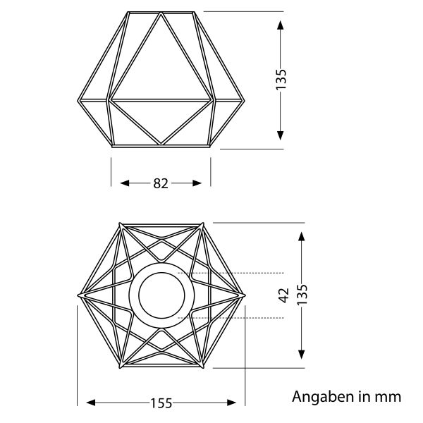 Käfig Lampenschirm mit Hanfseil, Diamant, schwarz, 155mm Ø Vierteljährliche Förderung