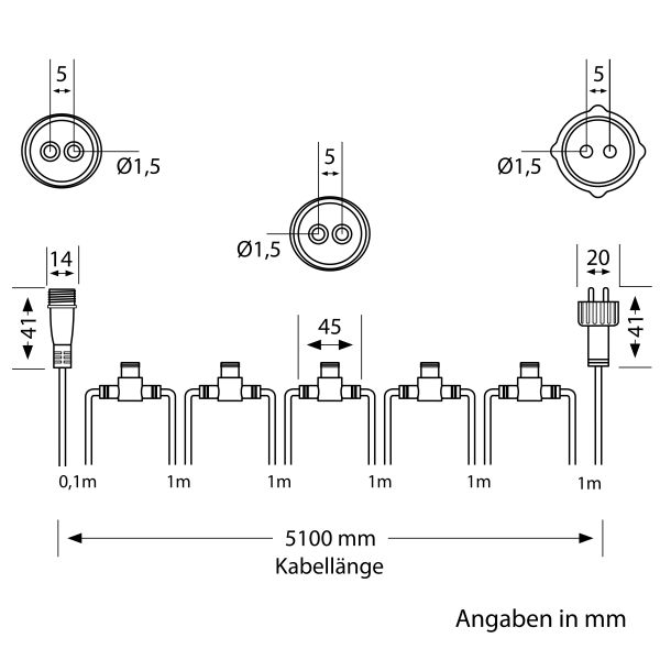 6-fach Verteiler für Stecksystem NEMO (IP44), 5,1m, schwarz Clearance-Verkauf