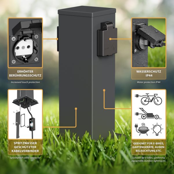 Garten-Steckdosen-Säule Polly für außen, IP44, 2-Fach, eckig, 27cm (Farbe wählbar) Black Friday Preise