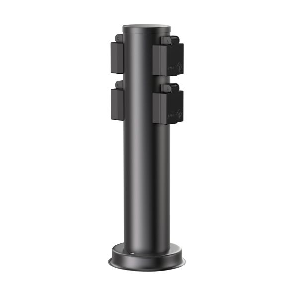 Garten-Steckdosen-Säule PORU für außen, 4-Fach, Edelstahl, rund, 38cm (Farbe wählbar)