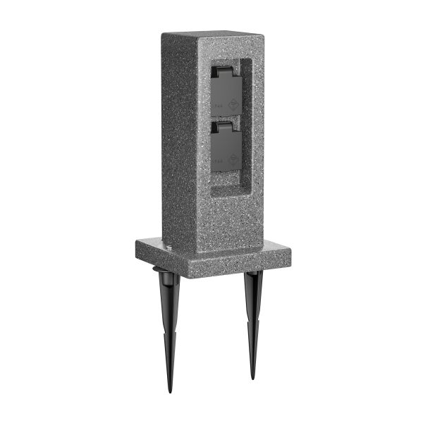 Garten-Steckdosen-Säule POCK mit Erdspieß für außen, 2-Fach (Farbe, Mit Kabel wählbar)