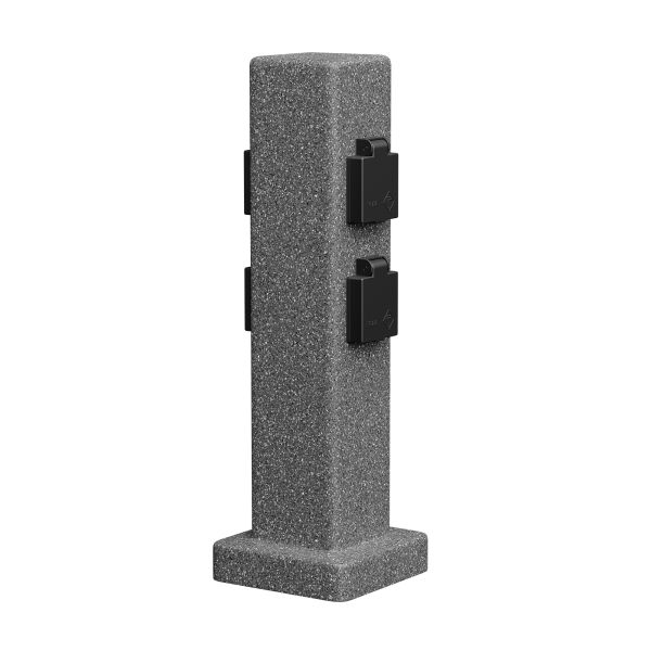 Garten-Steckdosen-Säule POCK für außen, 4-Fach, Stein-Optik, eckig, 39,5cm (Farbe wählbar)